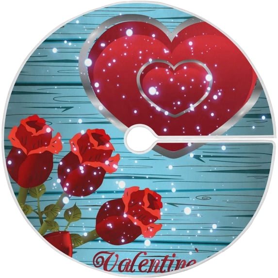 FMSHPON Vintage Rose Heart Xmas Christmas Tree Skirt Stand Mat for Holiday Party Decoration Indoor Outdoor 48 inches