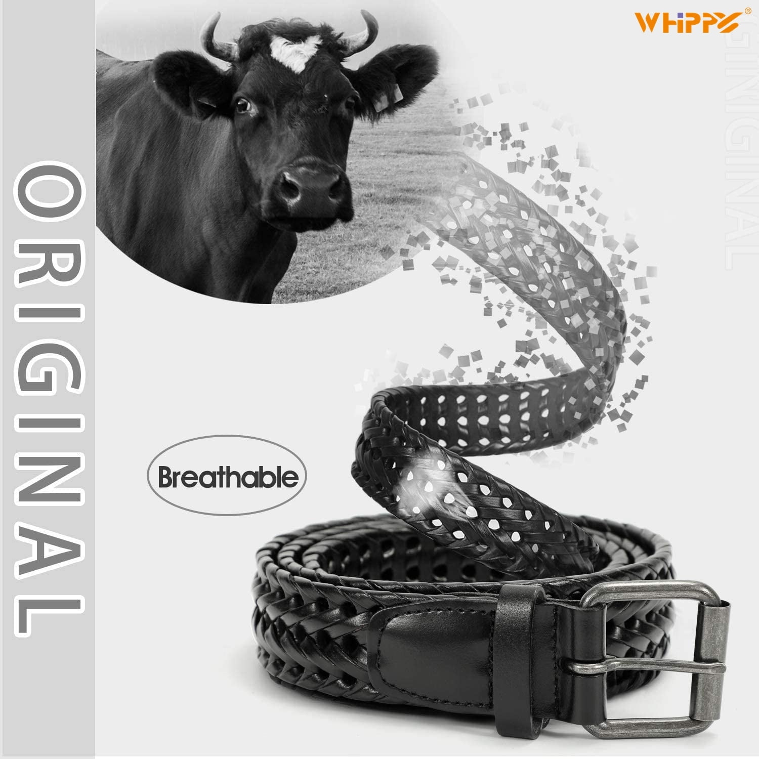WHIPPY Classic Vintage Braided Leather Belt, Durable Woven