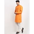 thumbnail image 5 of eloria Men's Traditional Orange Solid Cotton Blend Thread Work Kurta Pyjama set, 5 of 7