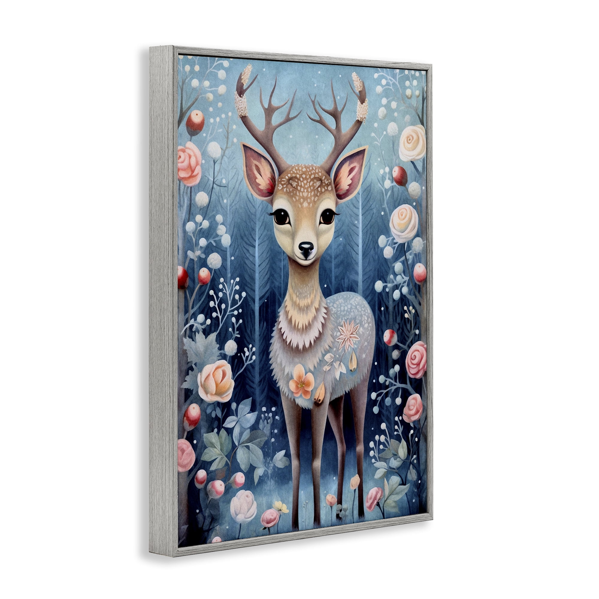 Stupell Industries Woodland Pattern Deer Animals & Insects Painting Gray Framed Art Print Wall Art, 20 x 30