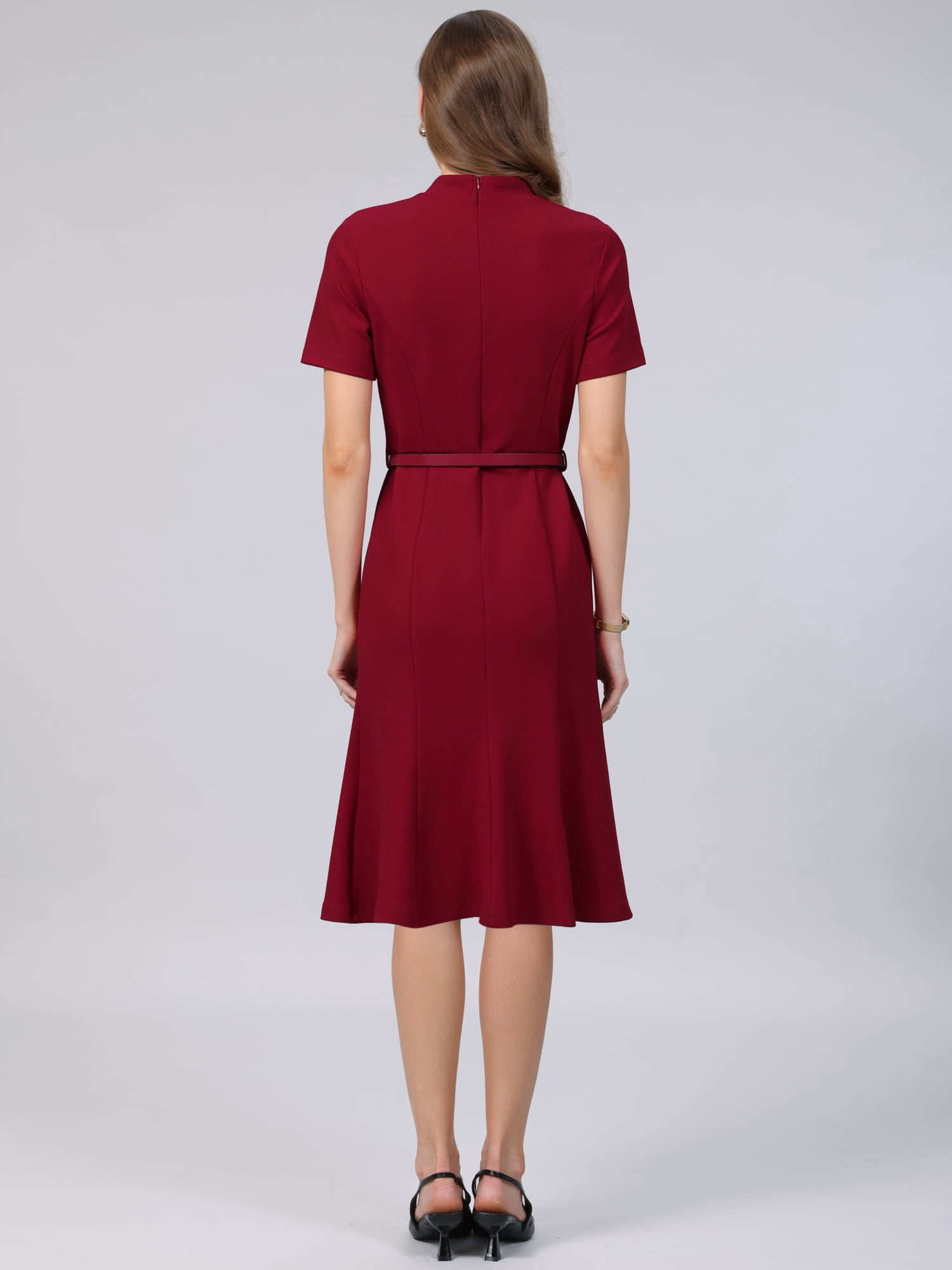 DARING DIVA Women's Vintage Mock Neck Short Sleeve Fishtail Dress 2XL Dark Red