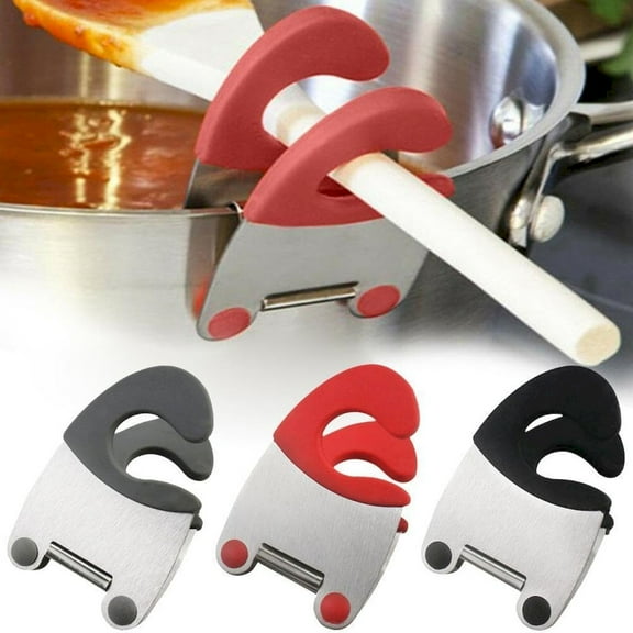 Clearance! Huayishang Stainless Pot Side Clamp Hot Spoon Holder Stainless Anti Scald Grip Spoon Holder Kitchen Accessories for Restaurant Home Utensil Rest, Insulation Pad Grey