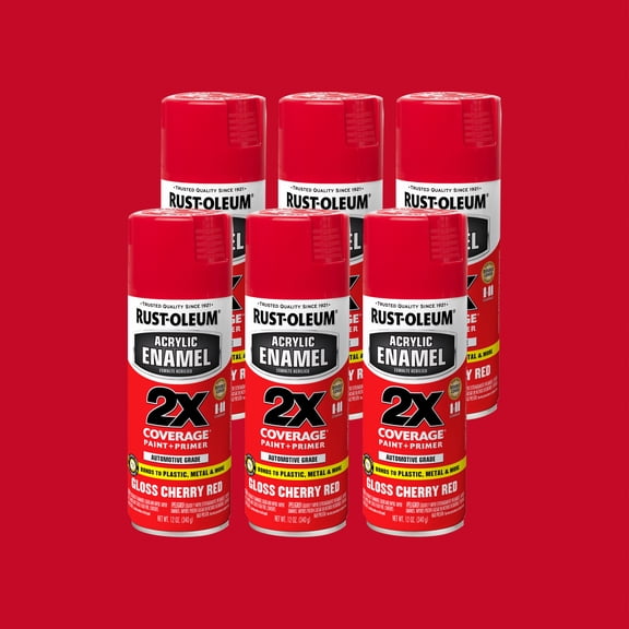 6 Pack, Red, Rust-Oleum Automotive Gloss Acrylic Enamel 2X Spray Paint-271920, 12 oz