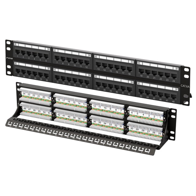 Panel de conexión FGB Cat6A de 48 puertos y 10 Gbps para pared o rack de 19 pulgadas
