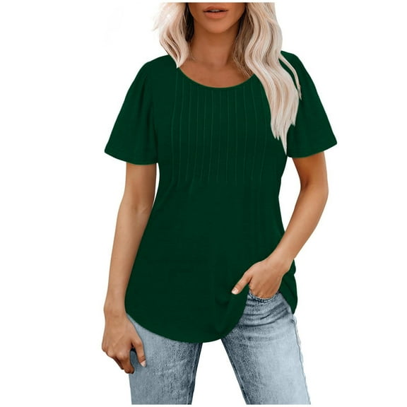 Gbsyewxs Shirts For Women Short Sleeve Crew Neck Ribbed Solid Color Soft Summer Womens T Shirt Army Green
