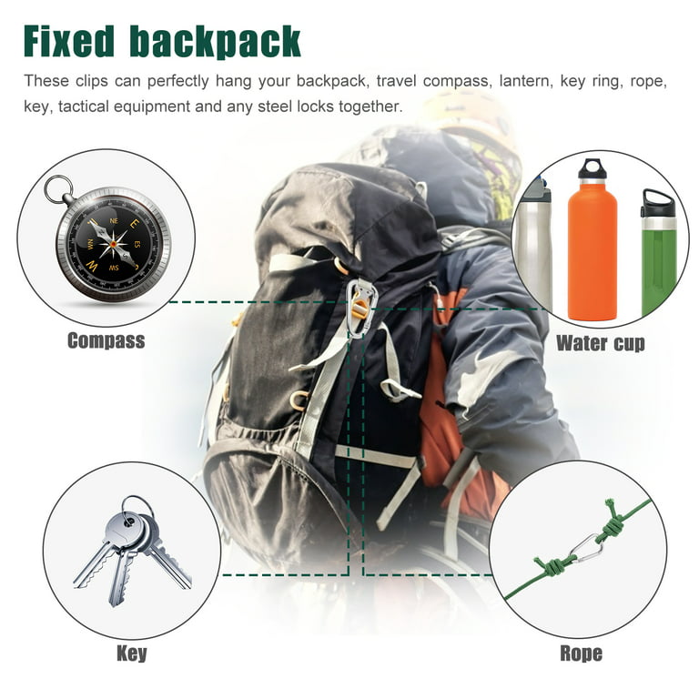 Strap Backpack Clips Keychain Carabiner Clips Double Hook Paracord Water  Bottle Clip Heavy Duty Key Clip With Rings For Hiking Backpack Flashlight  Str