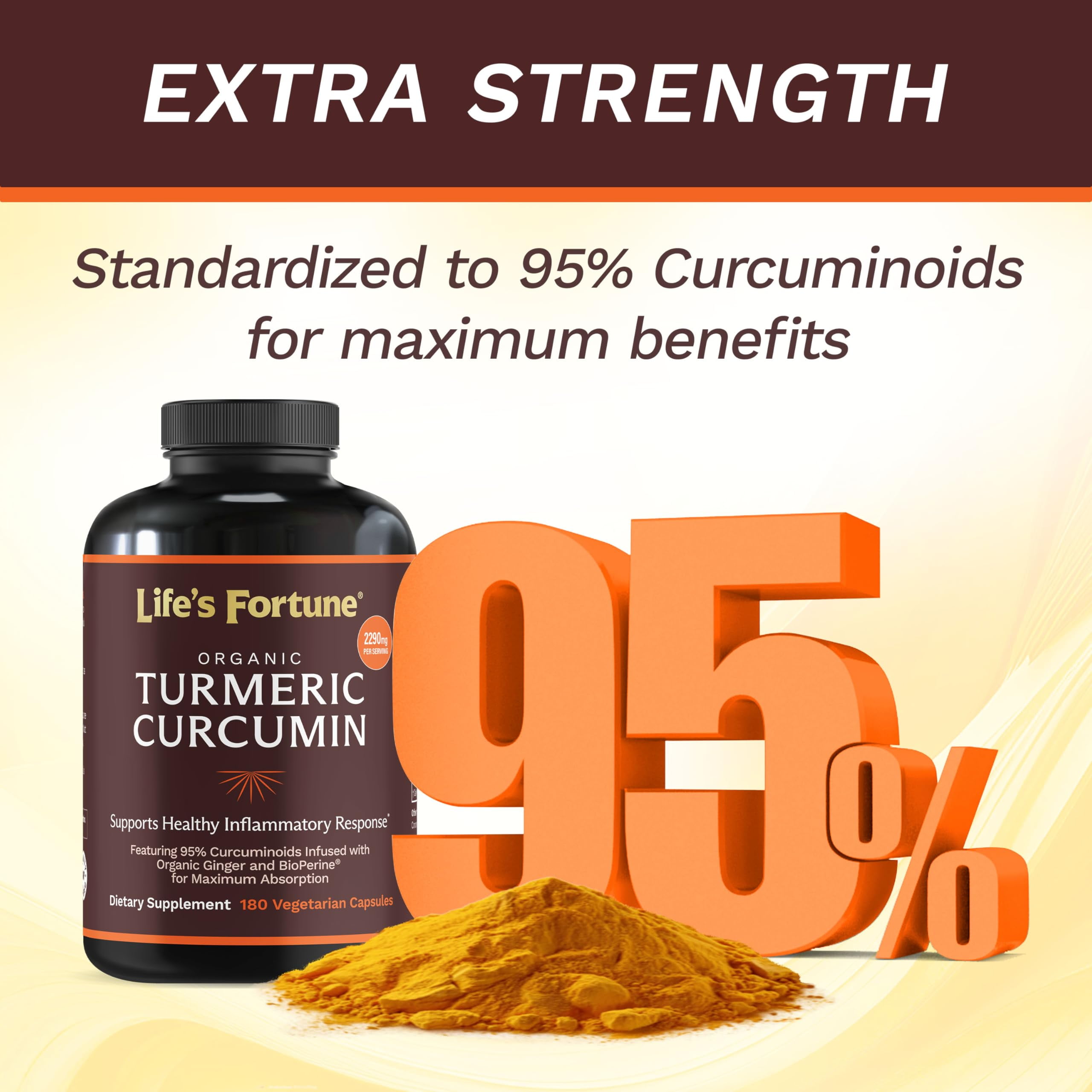 Life's Fortune Turmeric Curcumin Dietary Supplement 750mg 180 Vegetarian Capsules - Turmeric Curcumin Tumeric Capsules Natural Wellness Formula