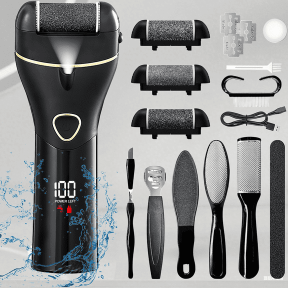 SPORTS JOY 18 in 1 Electric Callus Remover for Feet, Waterproof Portable Foot File Pedicure Tools with 3 Roller Heads, 2 Speed Feet File Pedi for Cracked Heels, Calluses, Dead Skin (Black)