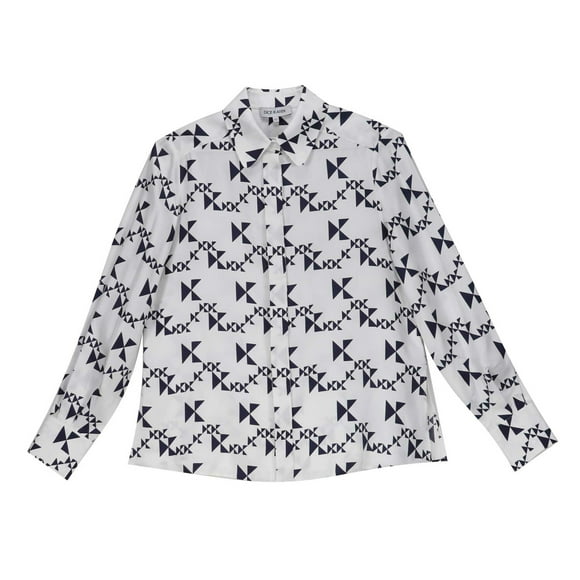 Dice Kayek Women's Navy Monogram Dress Shirt - 40
