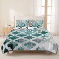 thumbnail image 3 of Full Quilt Set 78''x90'', Turquoise Morocco Lightweight Bedspread Coverlet Set with 2 Pillow Shams, Grey Ombre Retro Mottled Painting Art Breathable All Season Quilt Bedding for Bedroom/Guest Room, 3 of 9
