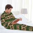 thumbnail image 2 of Mens Pajamas Set - Dark Green Vintage Corn Pattern Comfy Long Sleeve Button Up Pajama Sets for Men 2 Piece, Soft Sleepwear Nightwear Pjs Lounge Sets for Men with Pockets, 2 of 5