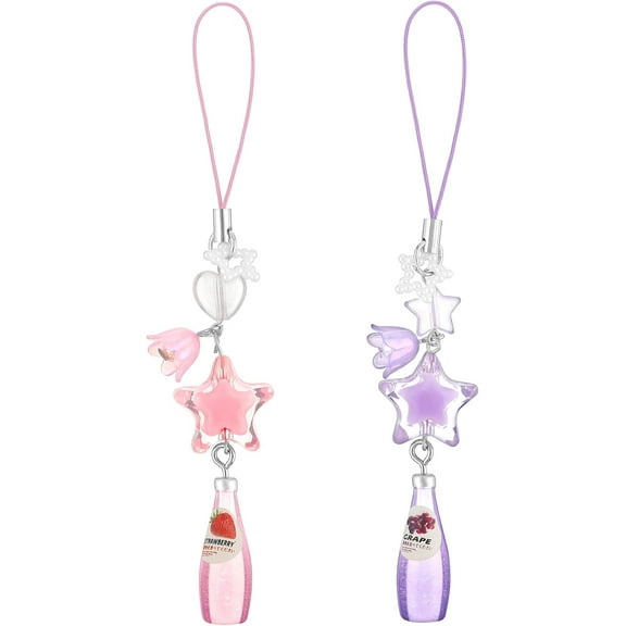 Cute Strawberry Soda Phone Charms, Pink Beaded Cell Phone Straps for Wallets, Bags, and Keychains