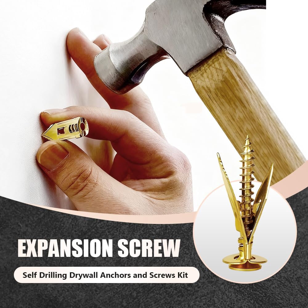 Self Drilling Drywall Anchors with Screws Kit, Upgraded Self-Drilling Anchors Screws, Direct Insertion Expansion Screw Easy Application No Drill or Holes in Wall (A-10Pcs, 0.47 * 1.37 inches)