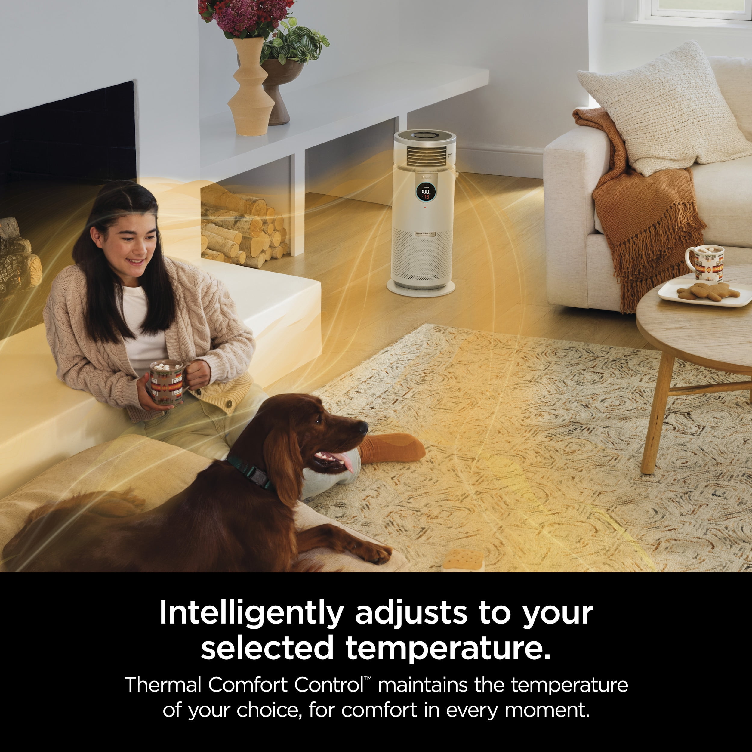 Shark CleanSense 3-in-1 500 Sq Ft HEPA Air Purifier, Heater & Fan, Oscillating, Captures Dust, Allergens, and Smoke, HC450 White