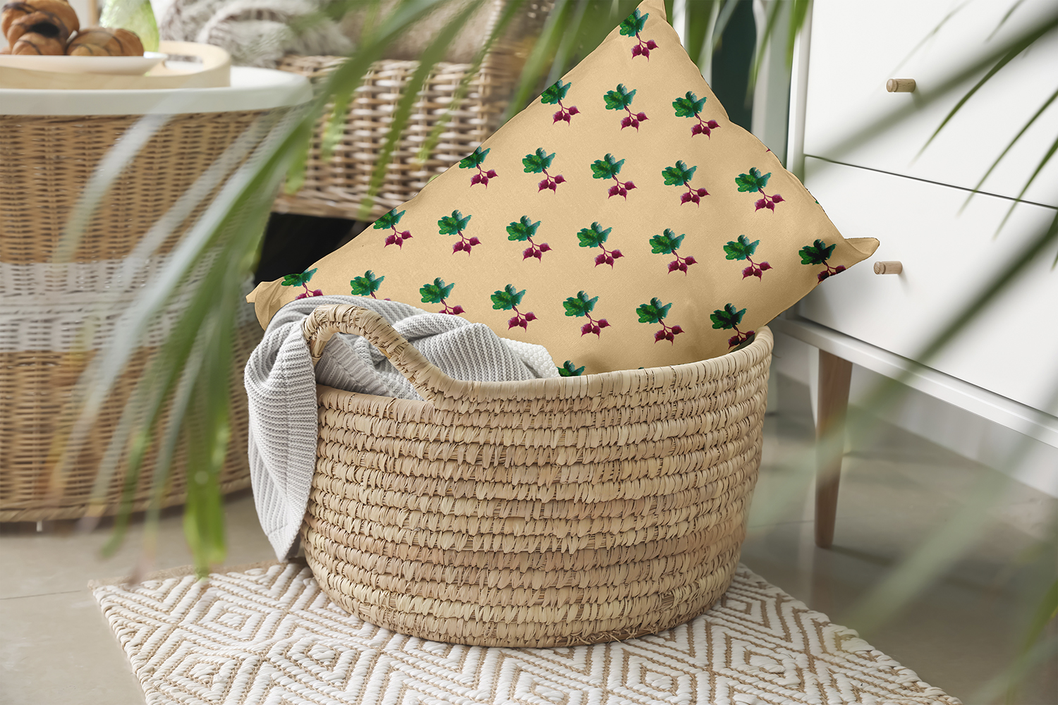 20" x 14" Simply Daisy Radishes Pattern Polyester Indoor/Outdoor Pillow, Corn Stalk Qty 1
