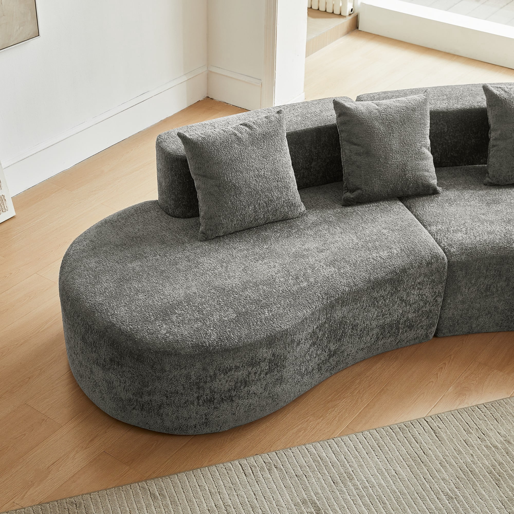 Gewnee 109" Modern Curved Sofa, Velvet Fabric 4 Seater Curved Shaped Sectional Couch for Living Room, Bedroom, Office.Gray