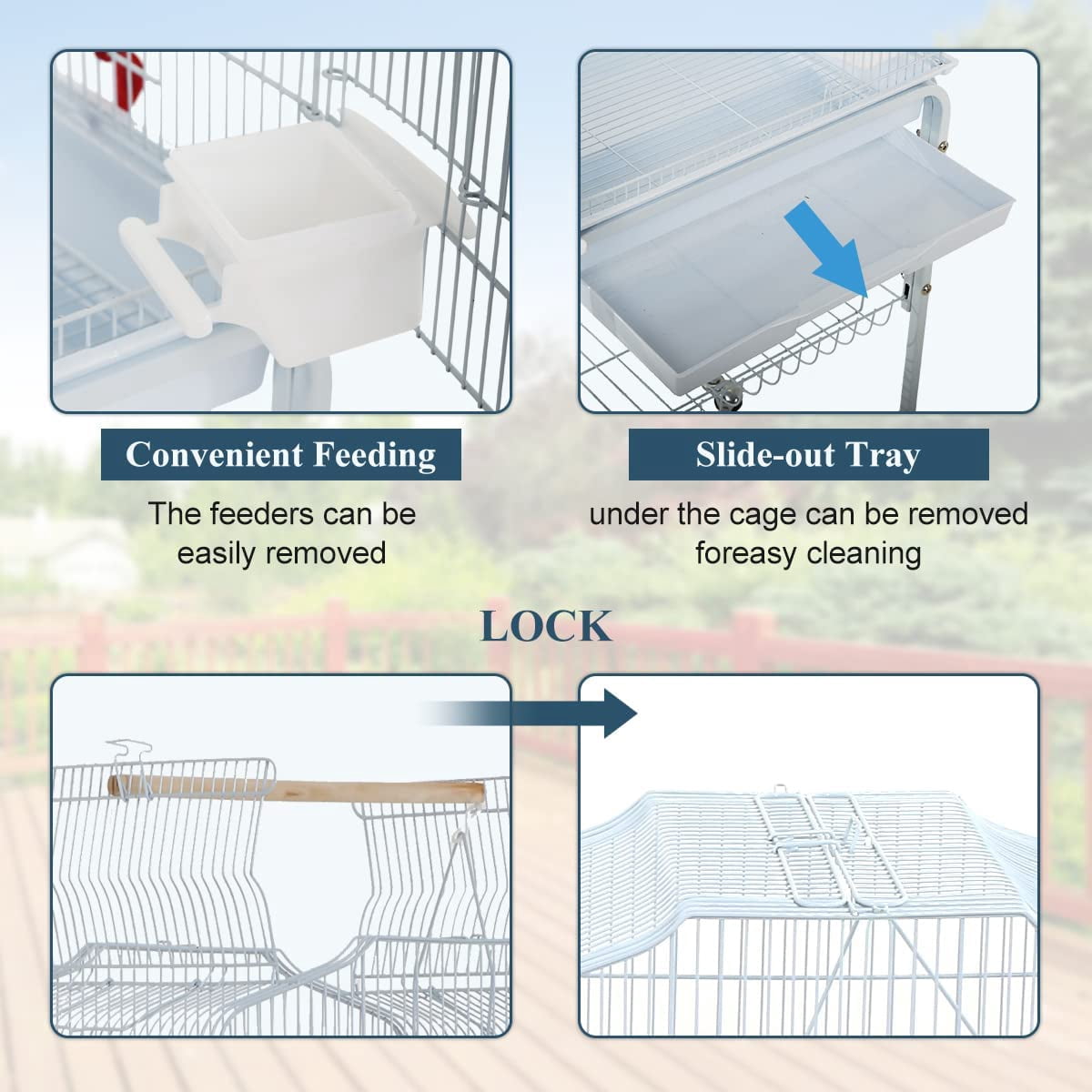 Bird Cage with Stand Parrot Cages for Large Birds Parakeet Cage with Play Top & Rolling Stand for Medium Canaries, Lovebirds, Cockatiels, Parrots, White