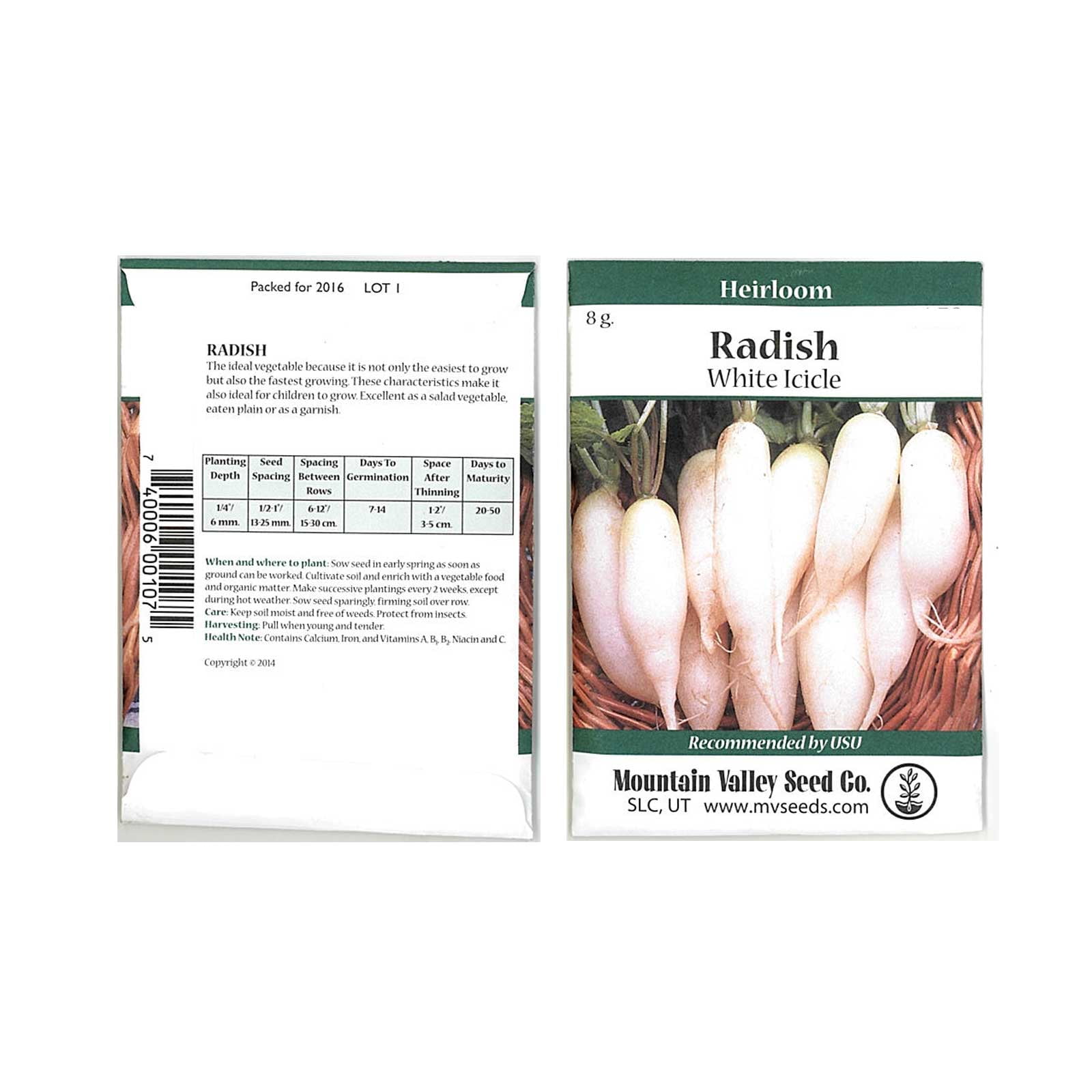 White Icicle Radish Seeds 8 Gram Packet Heirloom Garden Seeds, Non