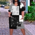thumbnail image 1 of Qiopertar Robe Décontractée à Manches Courtes Imprimée Surdimensionnée pour Femmes, Col en V, Longueur Genou, Grandes Économies de Vacances! jusqu'à 90 % de Réduction, 1 of 5