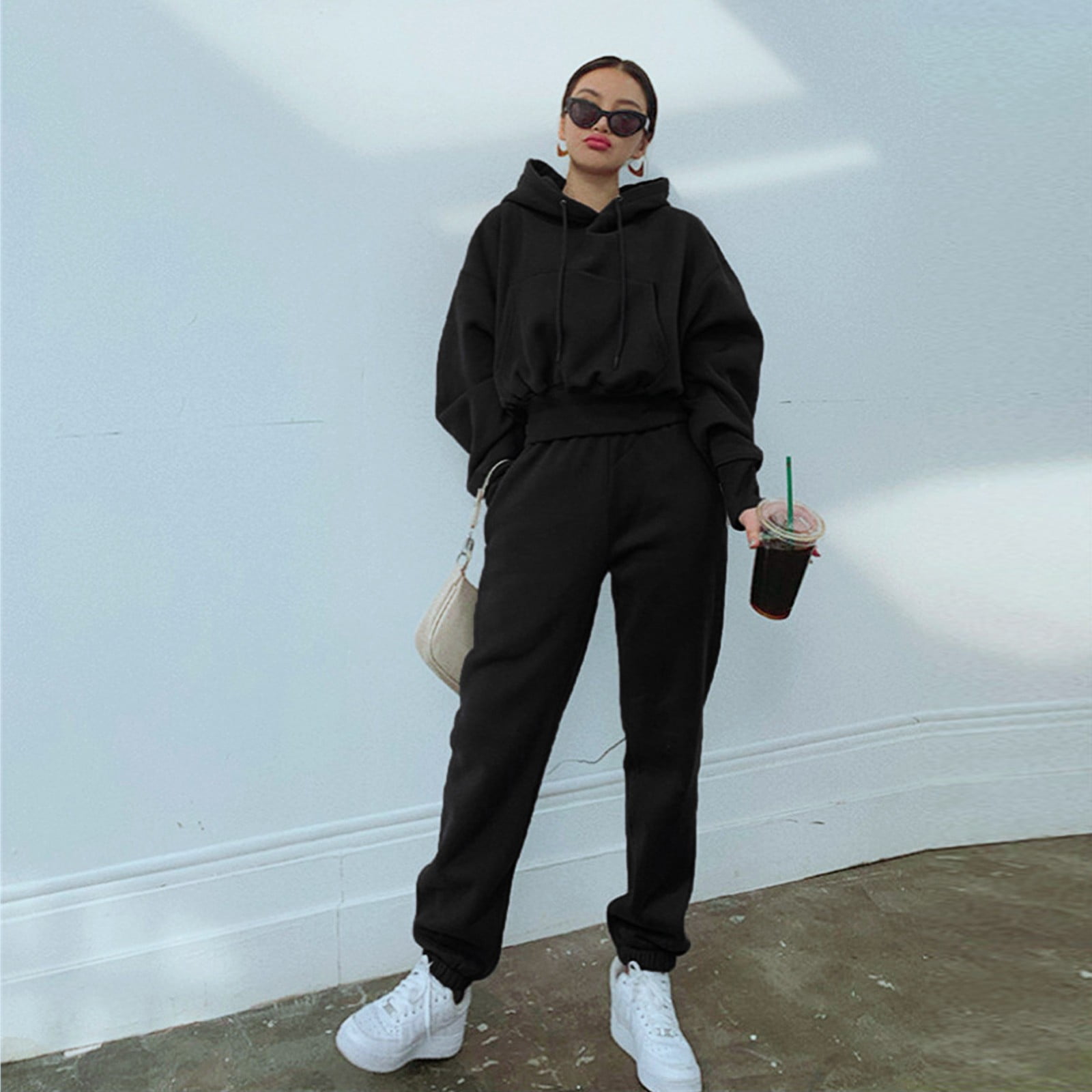 Women Tracksuit Jogging Top Bottom Sport Sweat Suit Trousers Hoodie Coat  Pant Autumn and Winter Women's Casual Sports Wind Solid Color Fleece Side  Sports Hooded Drawstring Sweater Suit Khaki S - Walmart.com