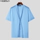 thumbnail image 5 of INCERUN Tops 2024 estilo coreano moda para hombres sexy cuello en V ahuecado camisas ropa de calle masculina blusa cárdigan de manga corta S-5XL, 5 of 5
