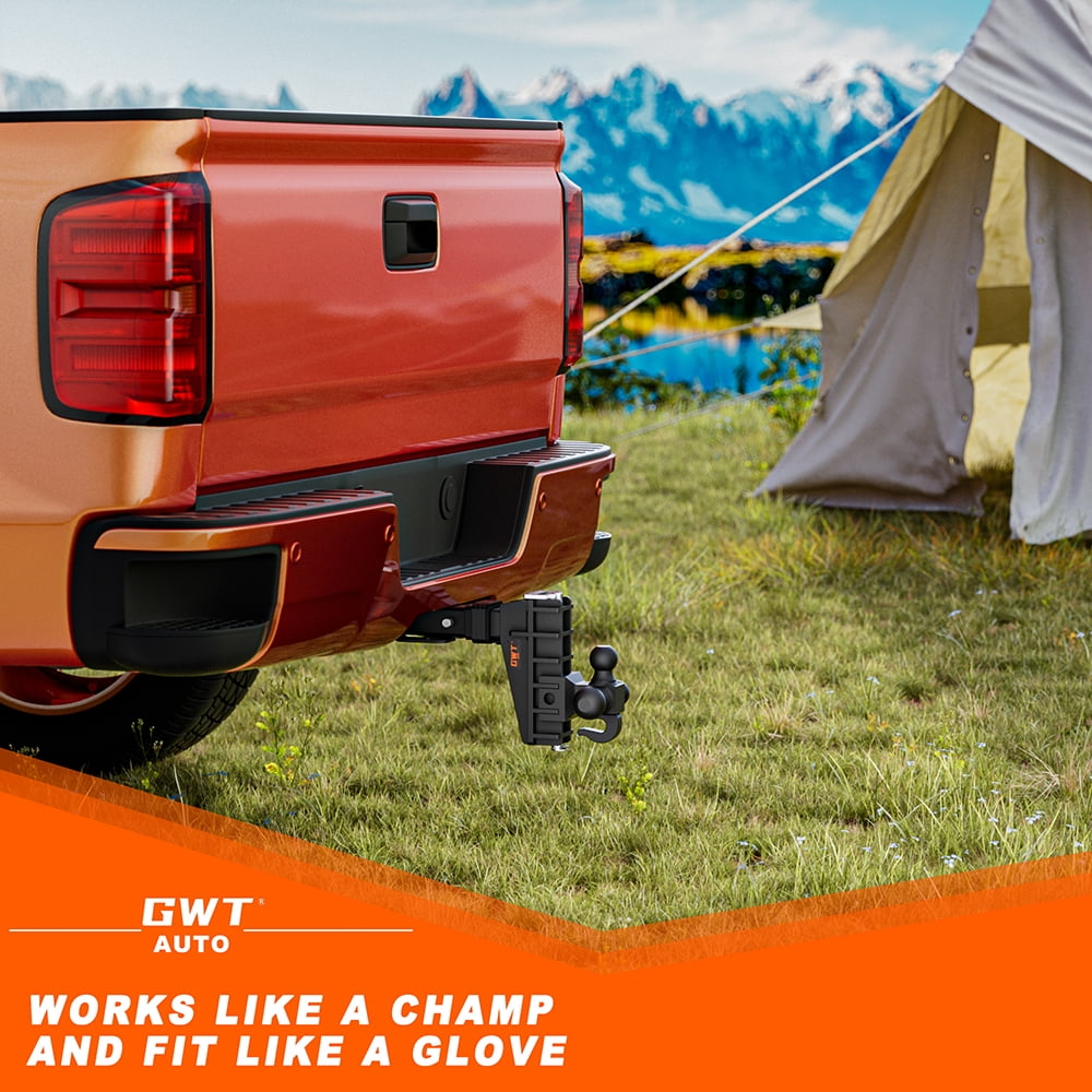 GWTAUTO Adjustable 2.5" Receiver Trailer Hitch 6" Drop Tow Hitch 18500LBS Tri-Ball
