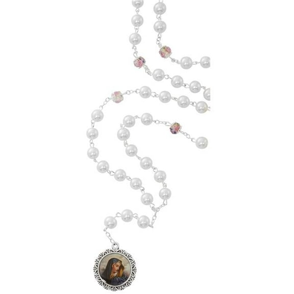 Mcvan CH139 18 in. Pearl Our Lady of Sorrows Chaplet with Prayer Card Set