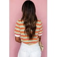 thumbnail image 2 of Women's Orange Abstract Striped Knit Sweater – Casual Short Sleeve Round Neck Summer Top, XL, 2 of 10