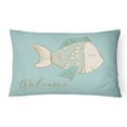thumbnail image 1 of Carolines Treasures BB8549PW1216 Blue Fish Welcome Canvas Fabric Decorative Pillow, 1 of 3