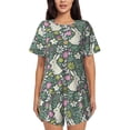 thumbnail image 1 of Balery Retro Bunny Floral Conjunto de Pijama para Mujer con Estampado, Dos Piezas de Manga Corta y Shorts, Ropa de Dormir Suave con Cuello Redondo y Bolsillos-Medium, 1 of 6