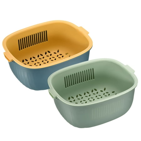

Uxcell Kitchen Strainer Colander Bowl Set 2PCS Double-Layer Plastic Fruits Vegetable Washing Basket-Yellow+Green