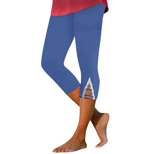 Leggings con ribete de encaje para mujer: cintura elástica, ajuste ceñido, poliéster y spandex, para yoga/descansar, diseño hasta el tobillo