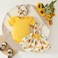 thumbnail image 3 of Hienoo Newborn Girls Outfits Sunflower Print Short Sleeve Romper Skirt with Headband Set, 3 of 7