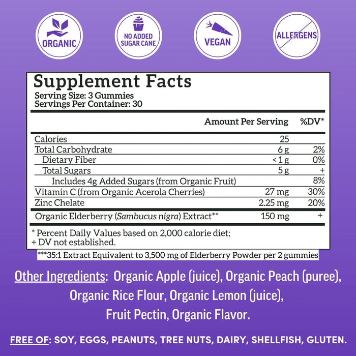 Llama Naturals Elderberry Gummies for Adults, Vegan, Organic Immune Support Supplement with Vitamin C and Zinc, Real Fruit Gummy Vitamins for Immunity, Chewable, No Added Sugar Cane, 90 Ct