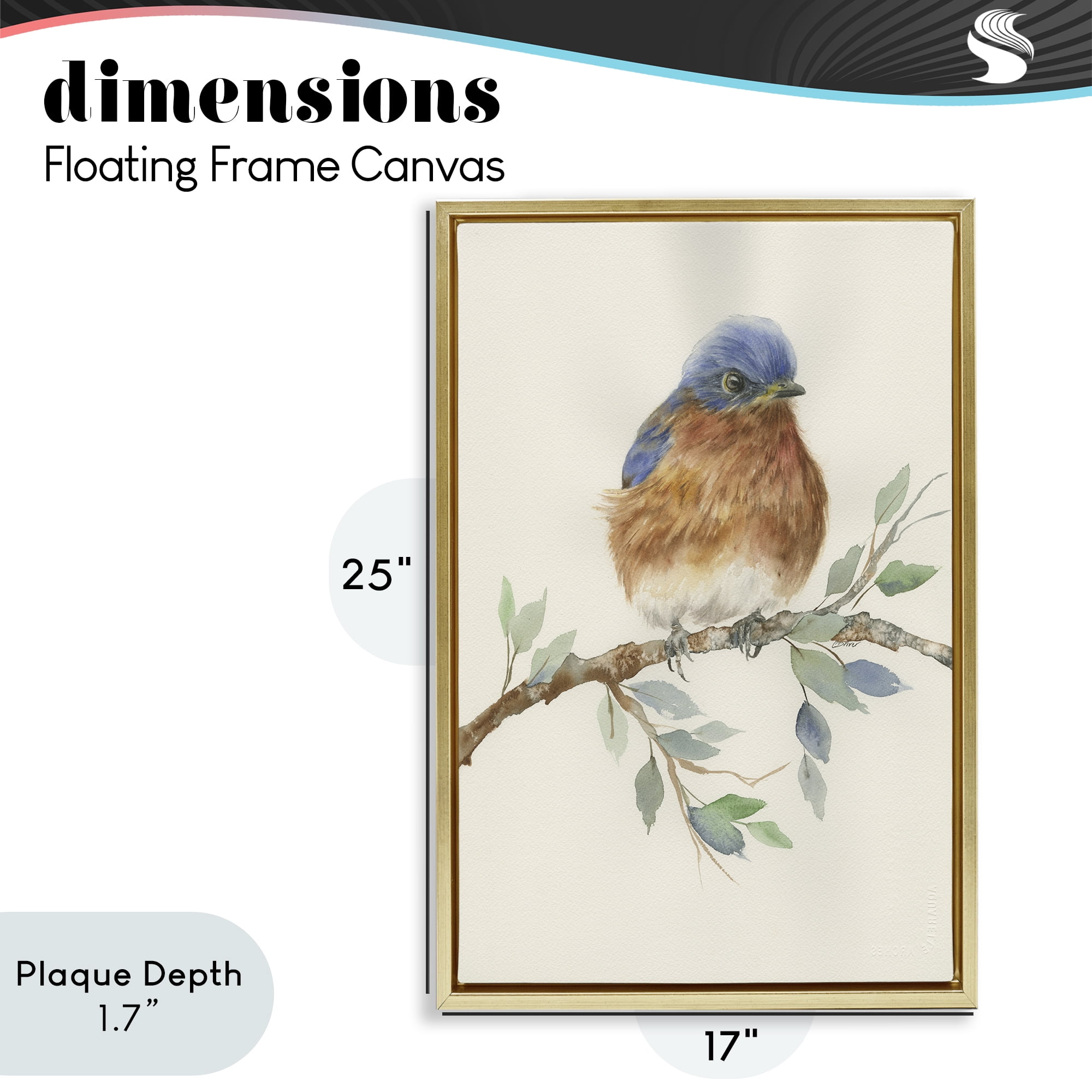 Stupell Industries Songbird Perched on Branch Gold Framed Floater Canvas Wall Art, design by Cady Driver