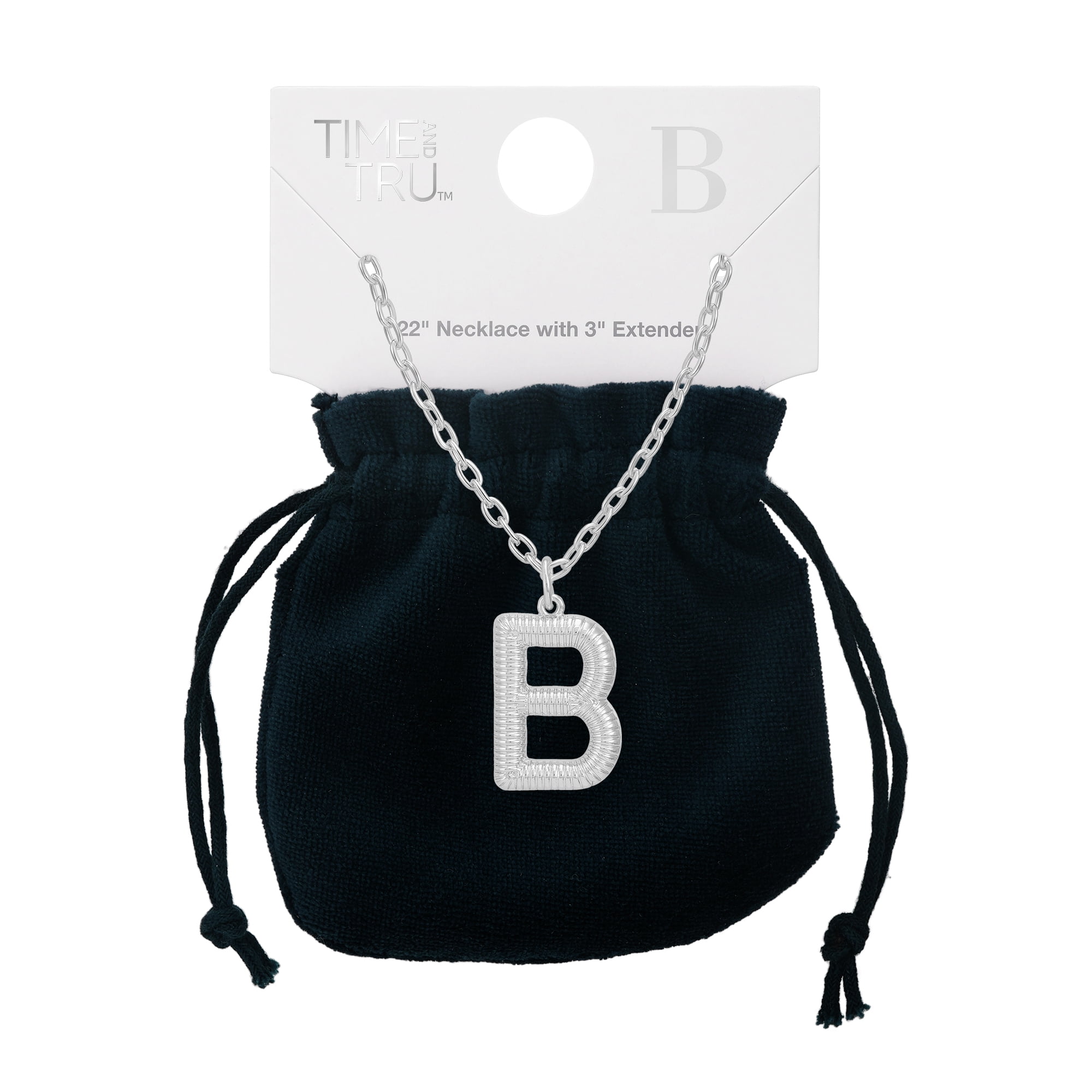 Time and Tru Women's Silvertone Initial B Necklace with Giftable Pouch