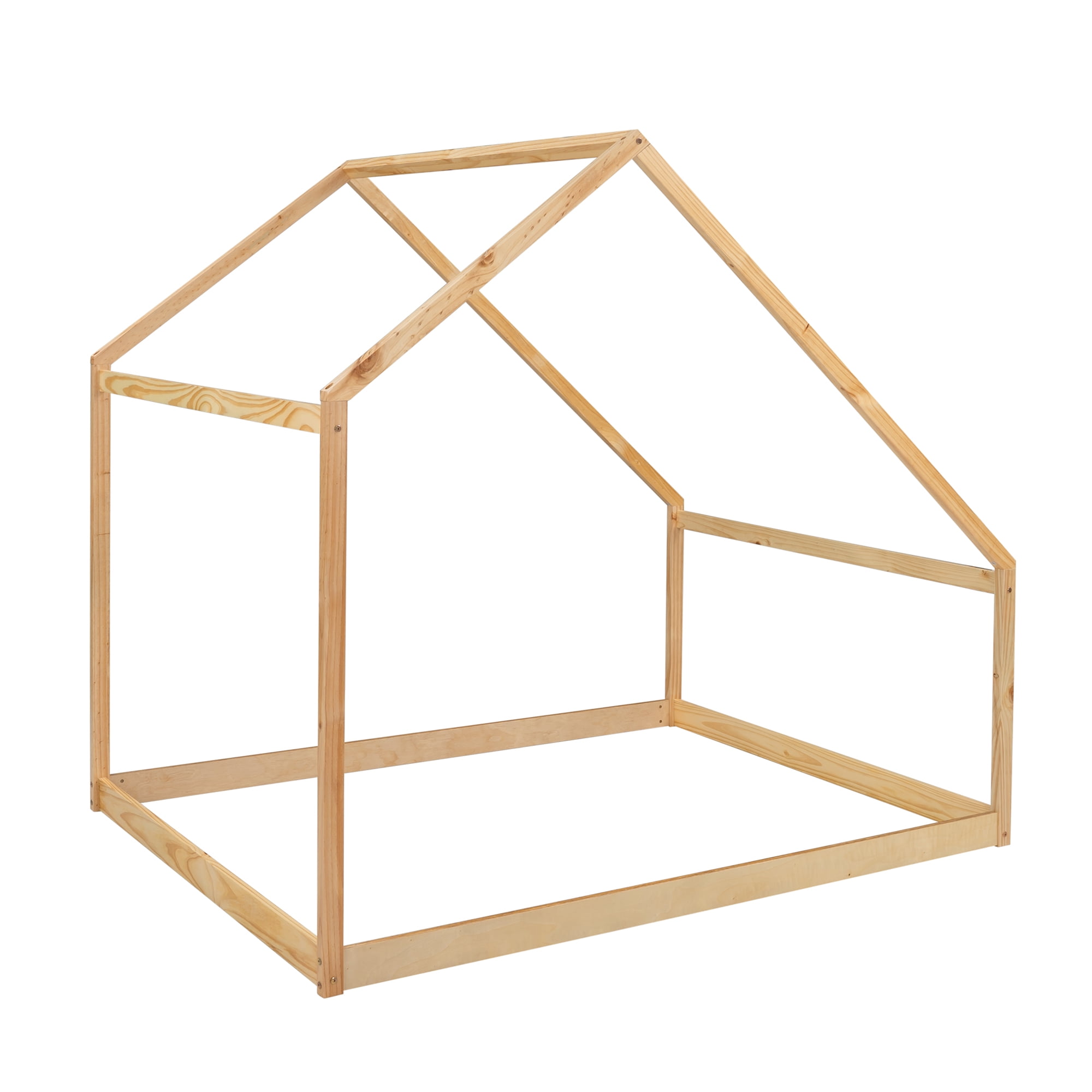 Gewnee Wood House Bed,Full Size Montessori Wood Bed Frame with Roof for Kids Toddlers,Natural