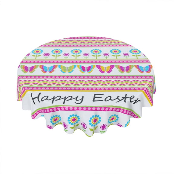 Eveokoki Easter Round Tablecloth 60 inch Diameter Cute Easter Table Cloths Spill Proof Wrinkle Table Cloth for Kitchen Dining Decoration Holiday Parties