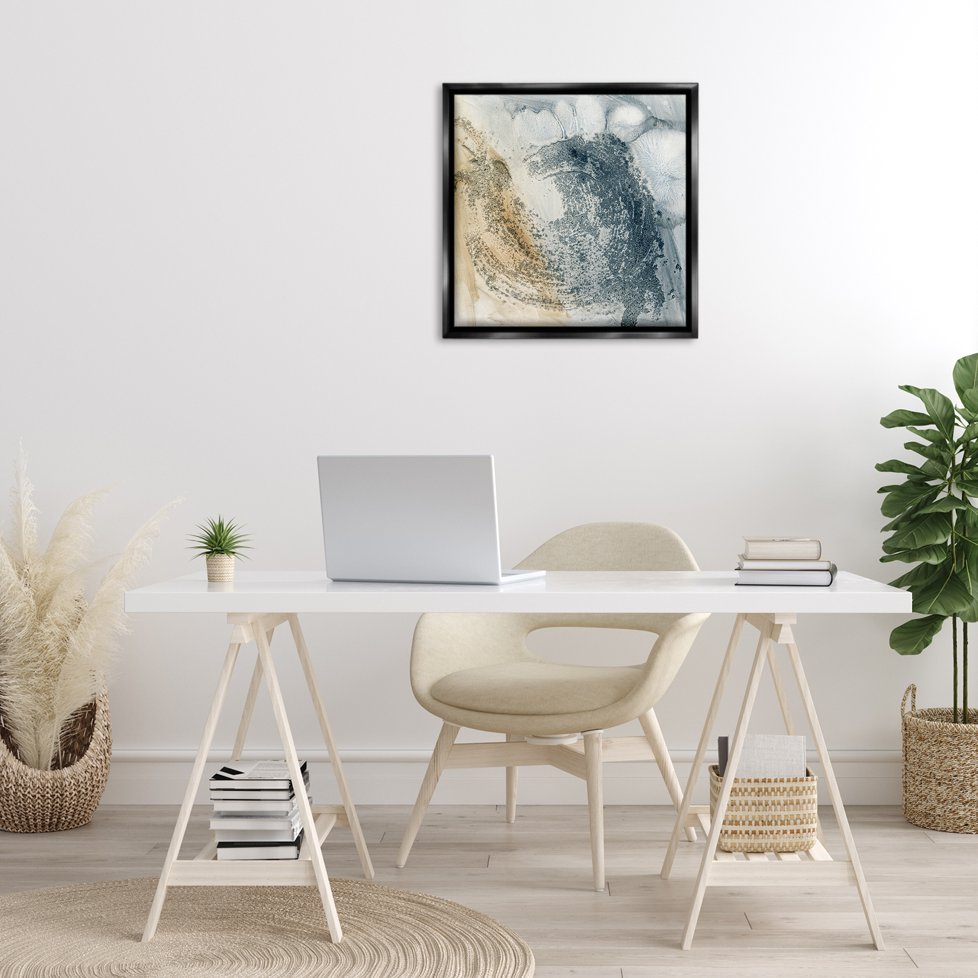 Stupell Industries Grey & Beige Paint Stroke Abstract Painting Black Floater Framed Canvas Art Print Wall Art, 25 x 25