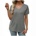 thumbnail image 2 of Plus Size Tops for Womens 2025 Fashion Casual Solid Color V-Neck Pullover Short Sleeved Top, 2 of 6