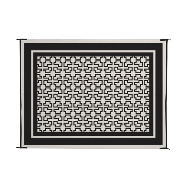Patio Mats 9' x 12' Black and Gray Outdoor Rug (Reversible with 2