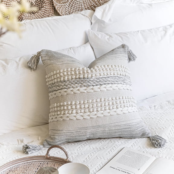 BlissBlush Gray Decorative Throw Pillow Cover 20X20, Boho Accent Pillow for Couch, Square Modern Farmhouse Pillowcase for Living Room Couch Sofa Cushion Home Décor (Pack of 1)