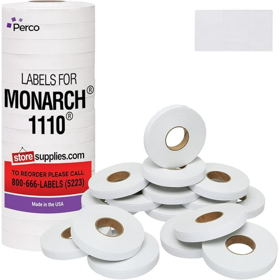 White Pricing Labels for Monarch 1110 Price Gun - Sixteen Rolls, 17,000 Pricemarking Labels