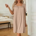 thumbnail image 2 of Edvintorg Womens Nightgown Short Sleeve Sleepshirt Square Neckline Nightshirt Soft Pajamas Dress Casual Sleepwear Womens Clothes Khaki L, 2 of 8