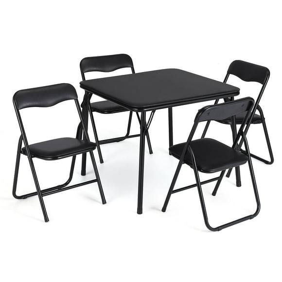 YUSAZENS 5-Piece Folding Card Table and Chair Set, Upholstered Activity Set with Portable Metal Frame, Great for Eating, Reading & Playing Indoors and Outdoors,Black