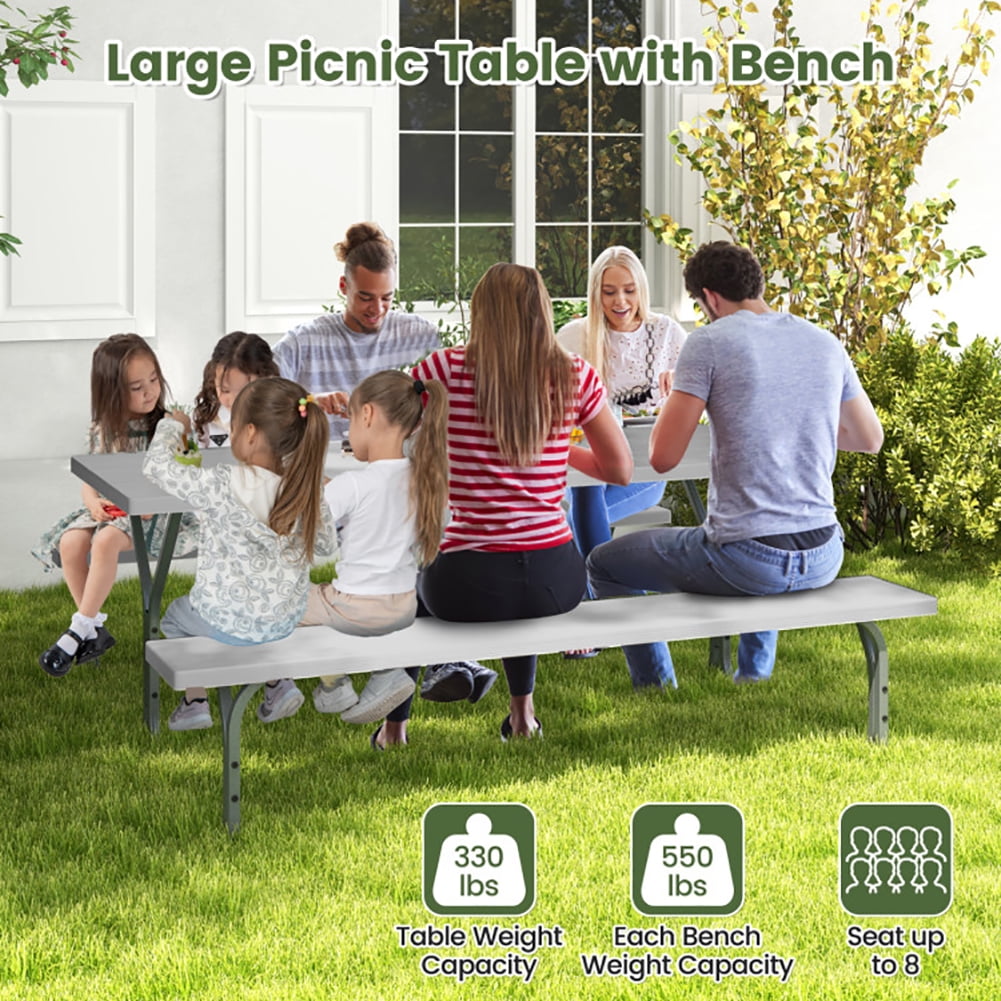 Aimee Lii 6 Feet Picnic Table Bench Set with HDPE Tabletop for 8 Person, Outdoor Patio Furniture, Gray