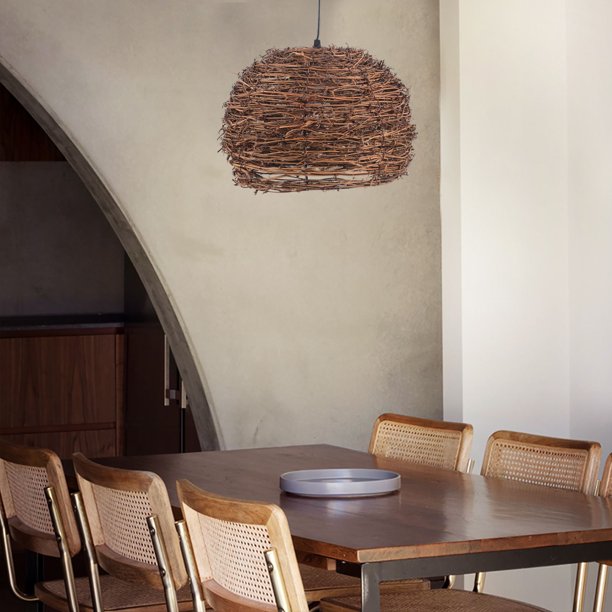 Wicker Rattan Shade Pendant Light Fixture Rustic Vintage Hanging Ceiling Lamp