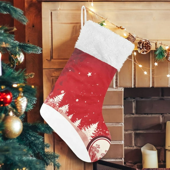 Ryvnso Christmas Stockings Christmas Trees and Stars 17.7" Large Stocking Decoration 1 Pack