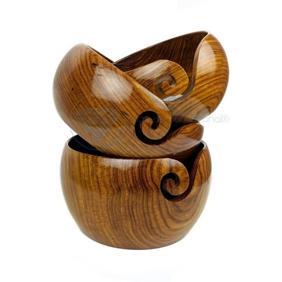 Nagina International Premium Rosewood Crafted Wooden Portable Yarn Bowl | Knitting Bowls | Crochet Holder (Set of 3)