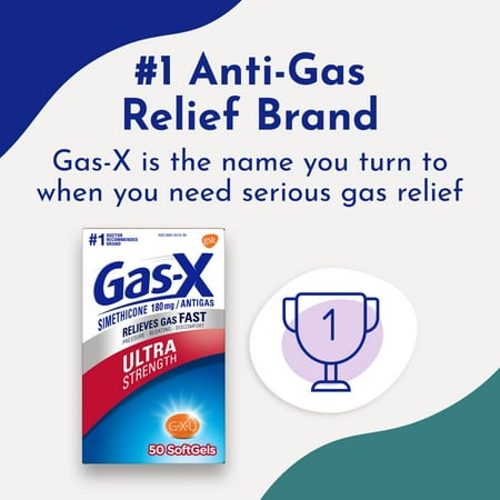 Gas-X Simethicone Ultra Strength Relieves Gas Fast 180mg Softgels, 50 ct